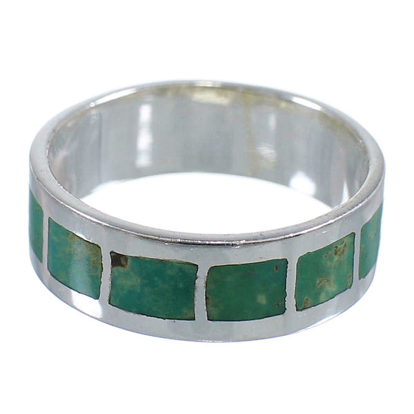 Southwest Sterling Silver And Turquoise Inlay Jewelry Ring Size 7-3/4 VX58431